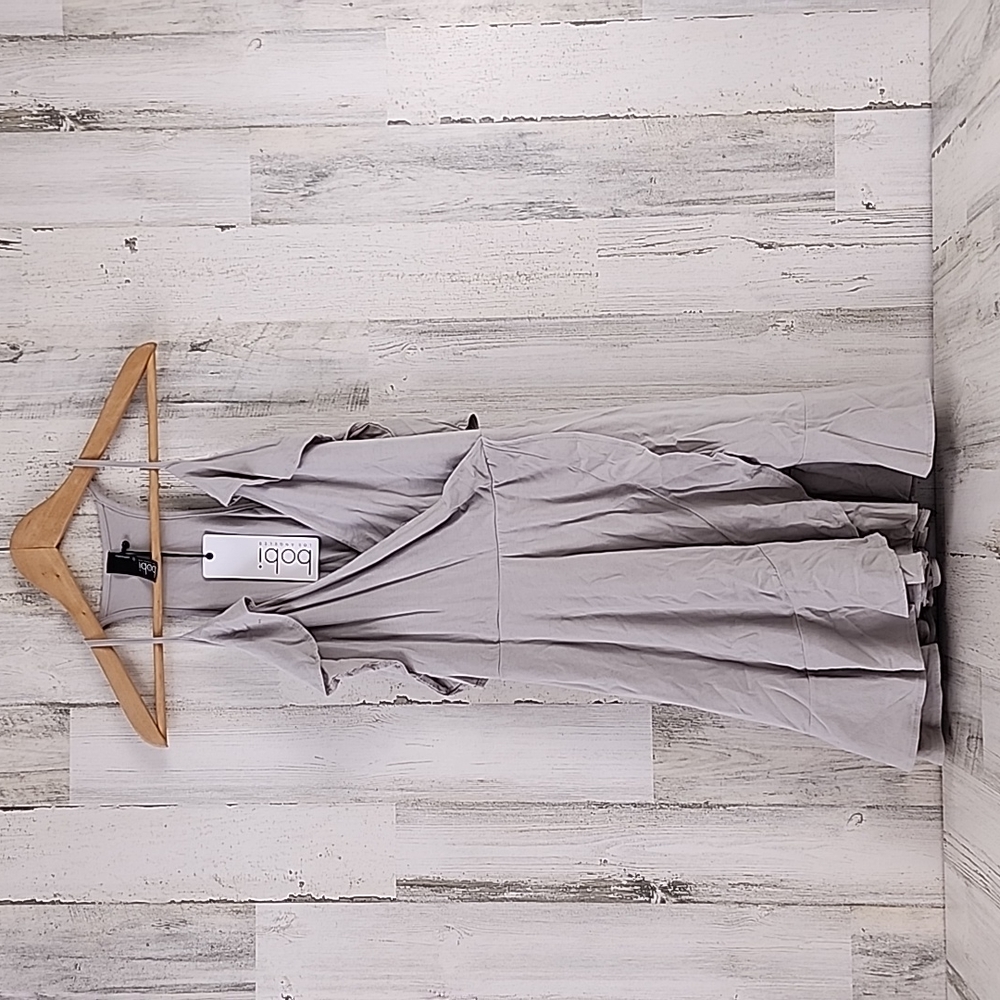 Bobi gray shade racerback cold shoulder ruffled faux wrap dress Size Small NEW